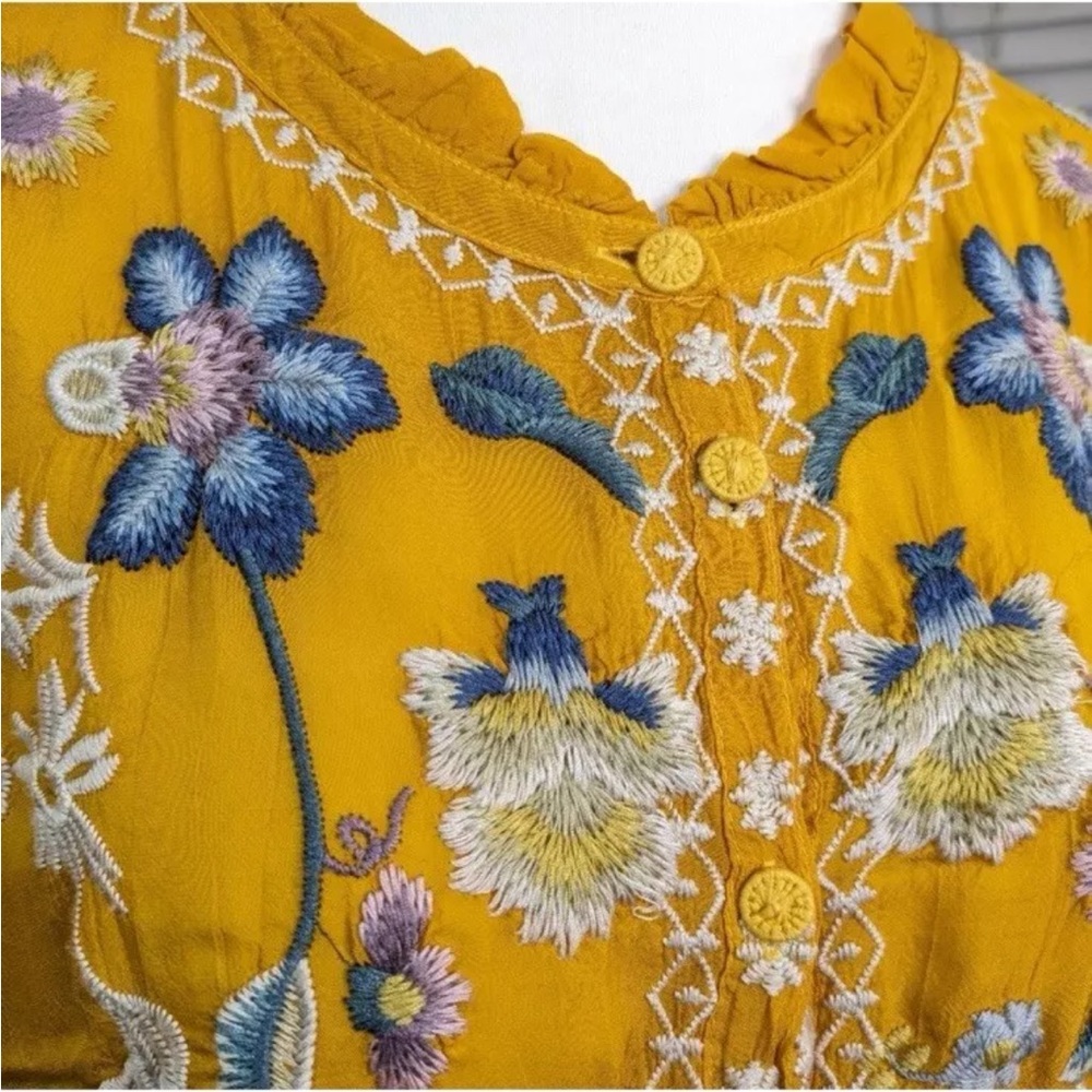 RARE Johnny Was Tove Tove Yellow Floral Embroidered Button Down BlouseSz S XC - Picture 7 of 13